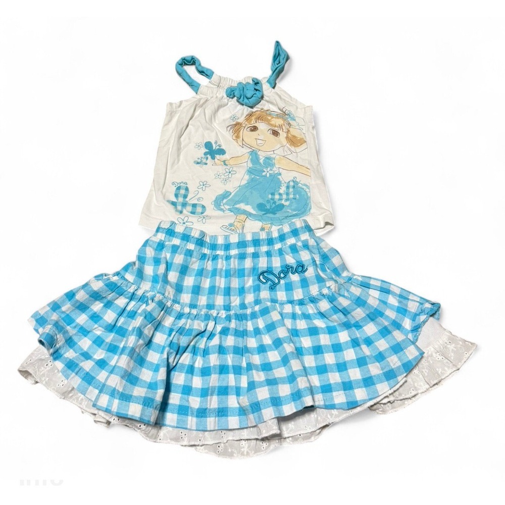 2011 Nickelodeon Dora Explorer Girls Size 4 Skirt Top Set Gingham Cottagecore